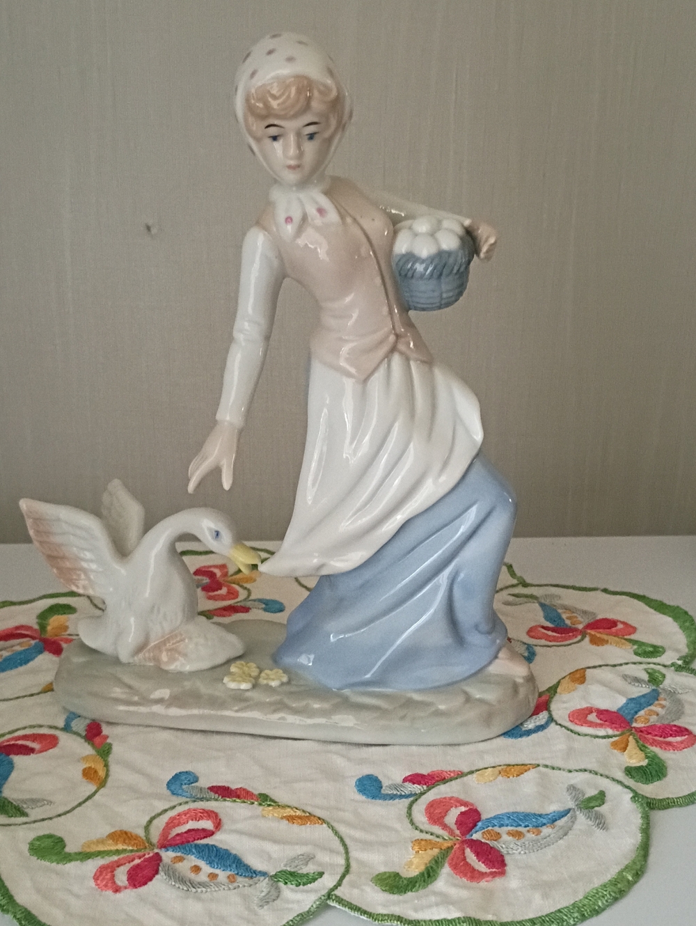 Polka Dot Headscarf And Eggs Fine Porcelain Figurine Young Woman